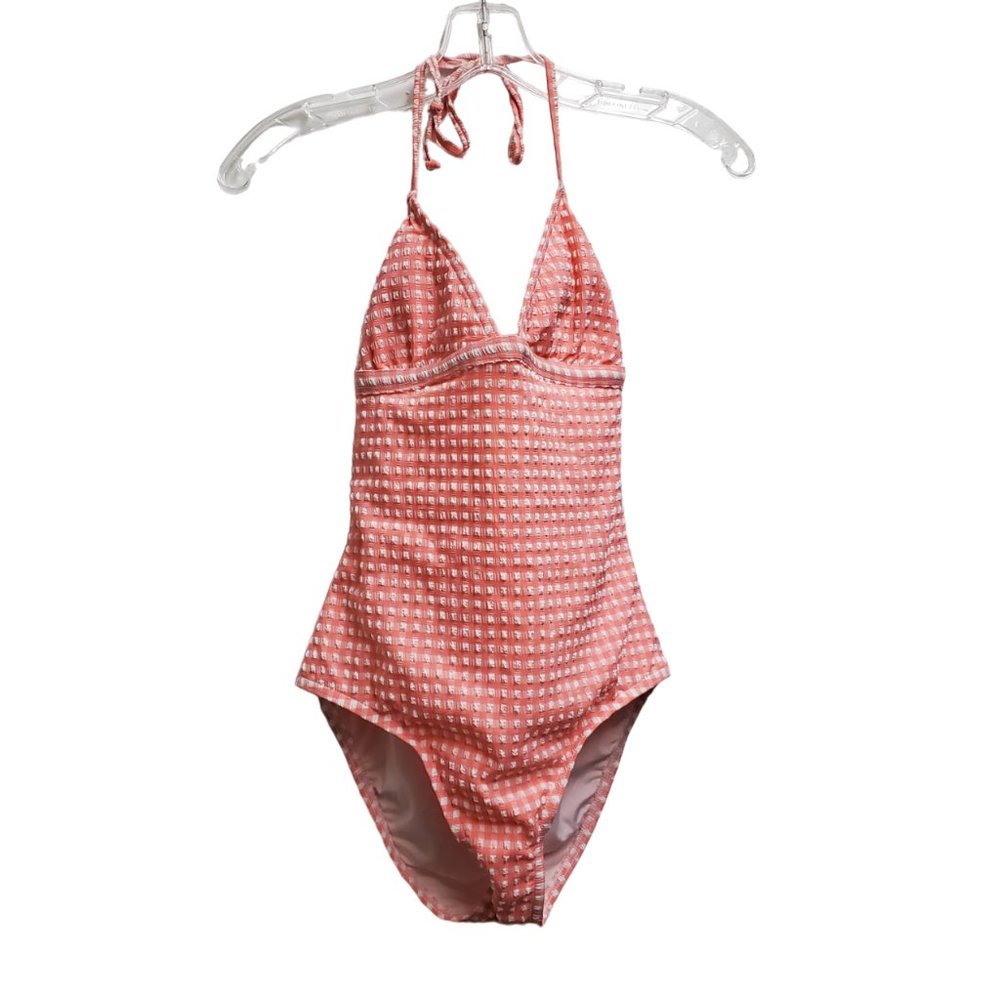 J. Crew Pink Patterned Halter One-Piece Swimsuit